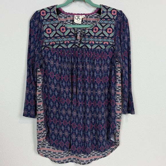 One September Anthropologie Boho Embroidered Blue Top M - Picture 1 of 9